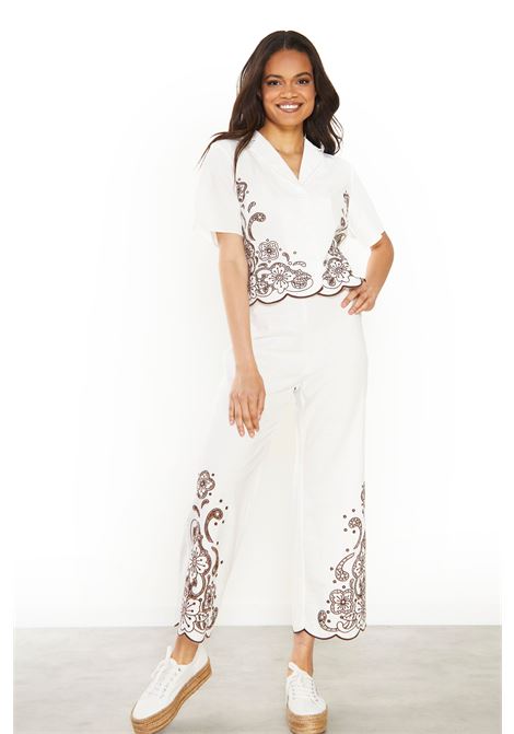 LADIES TROUSERS-OFF WHITE BROWN GLAMOROUS | Trousers | AN4183OFF WHITE BROWN